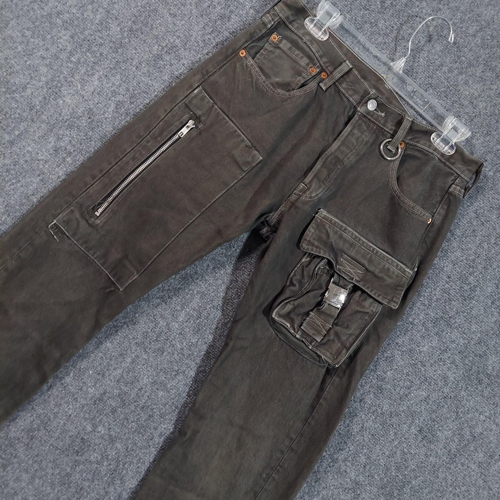 Levis‎ 501 Jeans Mens 31x40 Green Cargo Pockets Strap Adjustable Buckle Altered